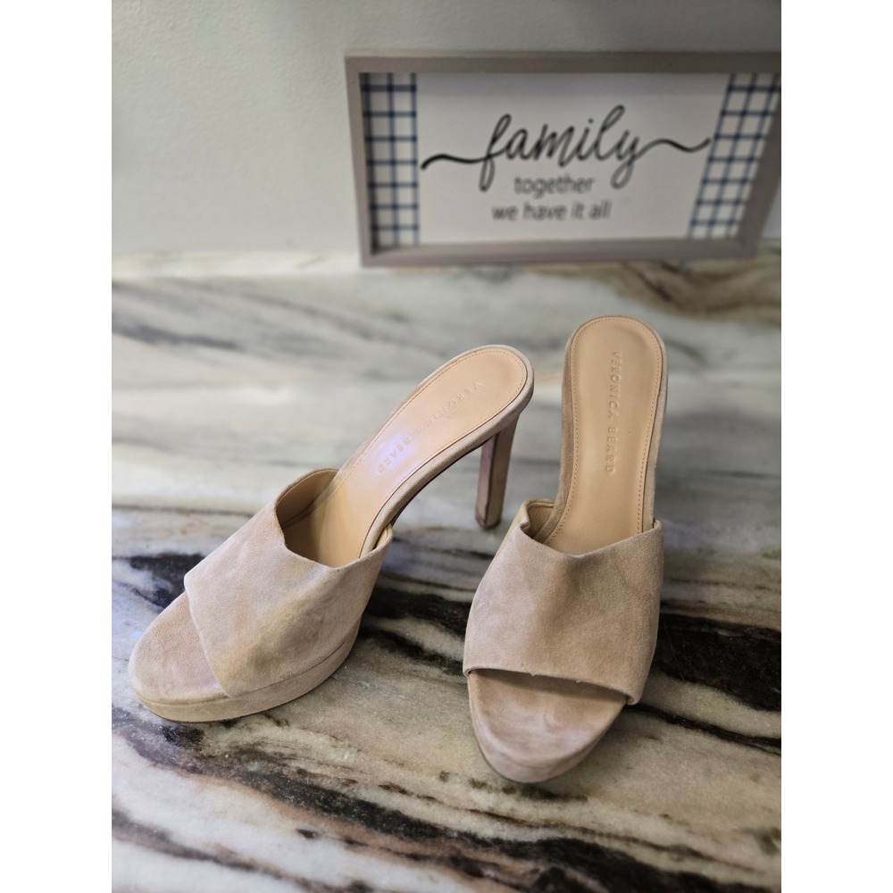Veronica Beard Tan Suede Platform Mules Stiletto Heels Size 8M